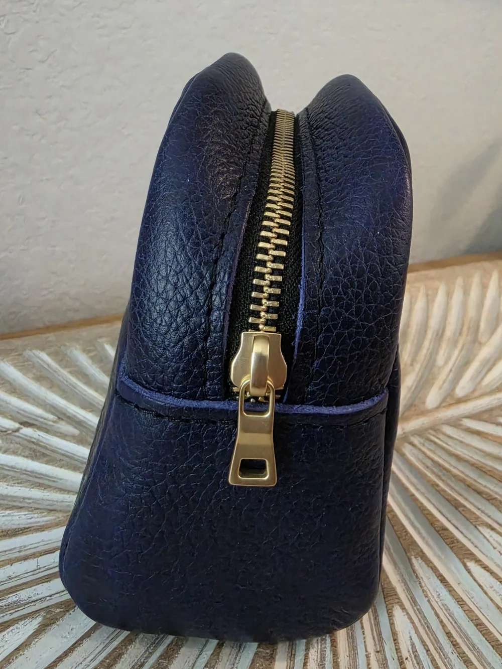 Portland Leather Goods Navy Cosmetic Case with Gold Tree Accent